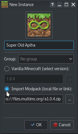 New Instance from modpack